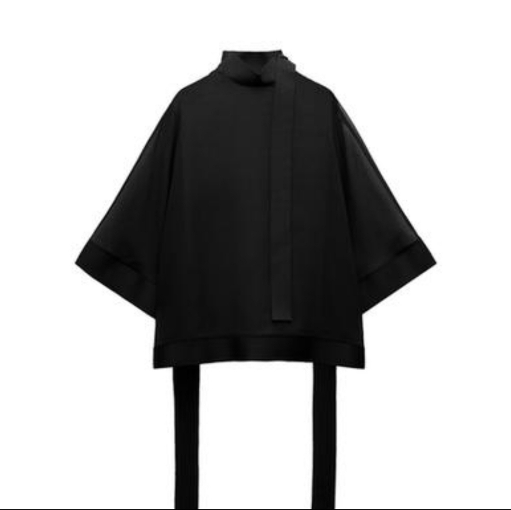 Zara Semi Sheer Ribbons Cape Top